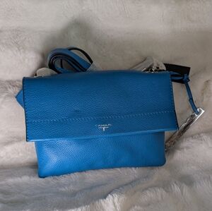 T Tahari New Azure Blue Leather Farrah Crossbody Bag